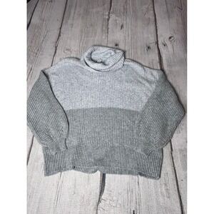 American Eagle Colorblock Chunky Knit Turtleneck Sweater Women Medium Gray Cozy
